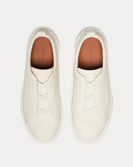 Zegna Triple Stitch Secondskin White Slip On Sneakers - 2