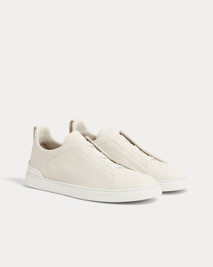 Zegna Triple Stitch Secondskin White Slip On Sneakers - 3