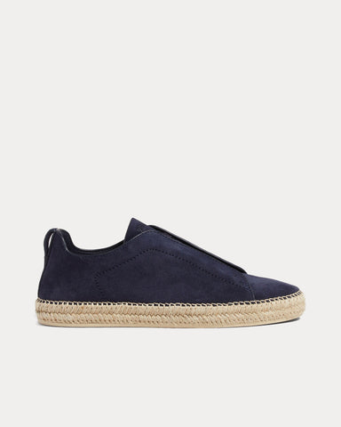 Zegna Triple Stitch Suede Dark Blue Espadrilles