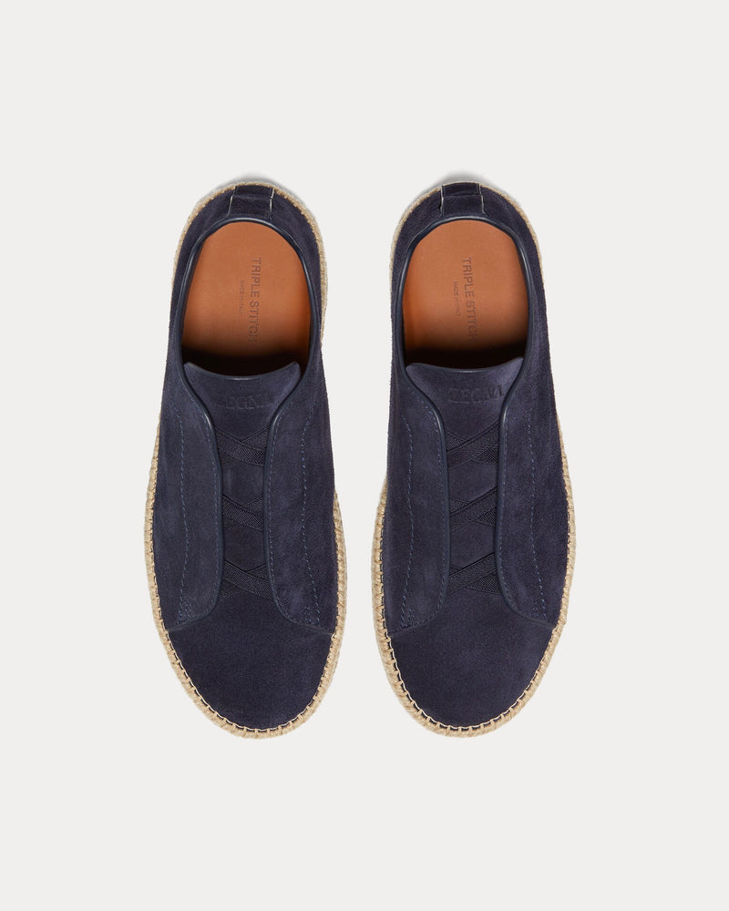 Zegna Triple Stitch Suede Dark Blue Espadrilles - 2