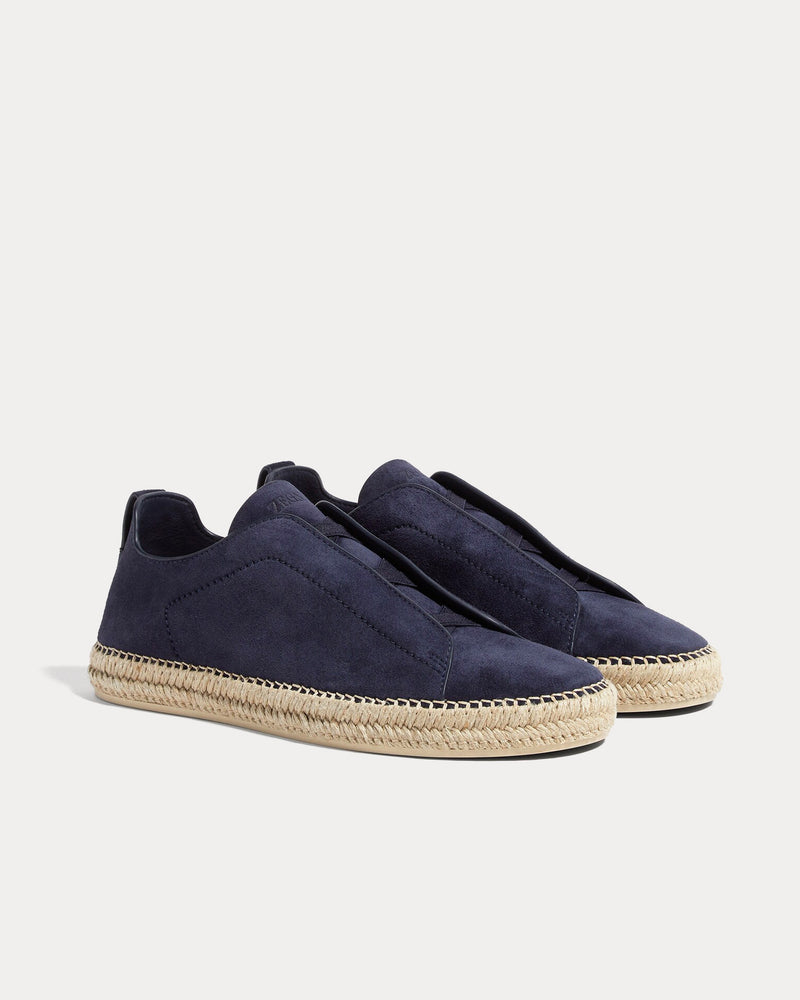 Zegna Triple Stitch Suede Dark Blue Espadrilles - 3