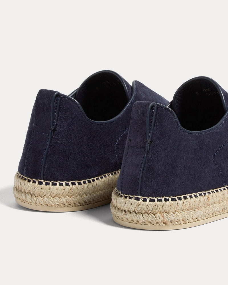 Zegna Triple Stitch Suede Dark Blue Espadrilles - 4