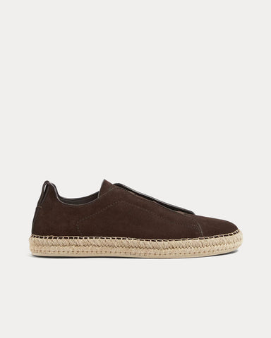 Zegna Triple Stitch Suede Dark Brown Espadrilles