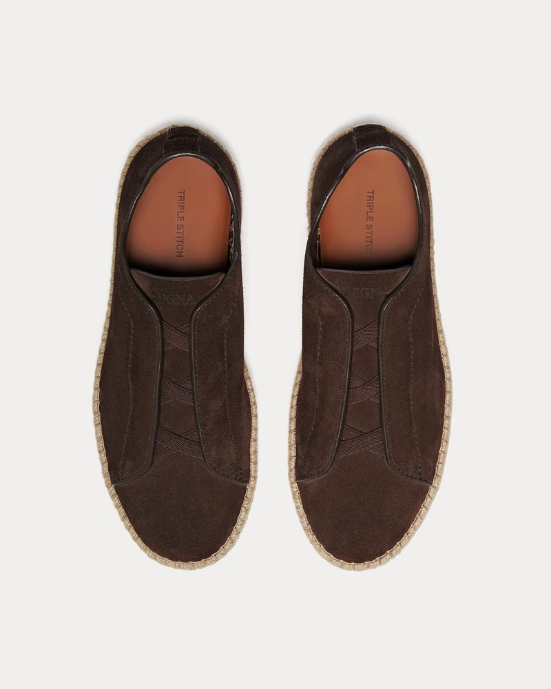 Zegna Triple Stitch Suede Dark Brown Espadrilles - 2