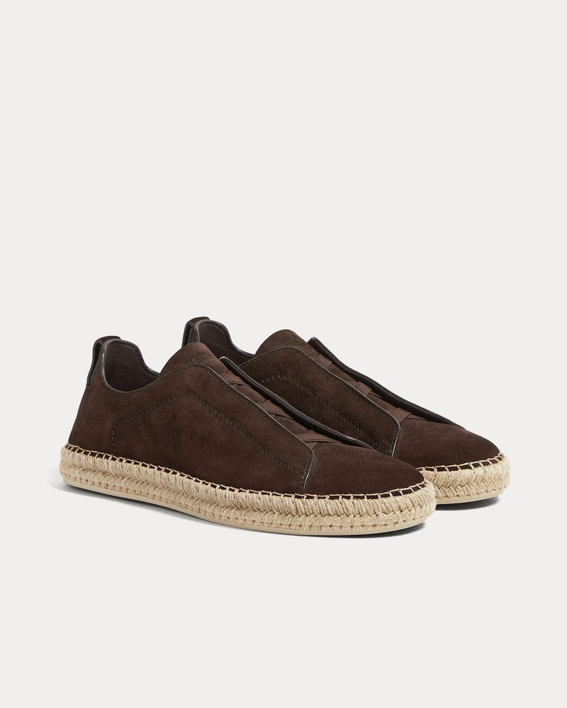Zegna Triple Stitch Suede Dark Brown Espadrilles - 3