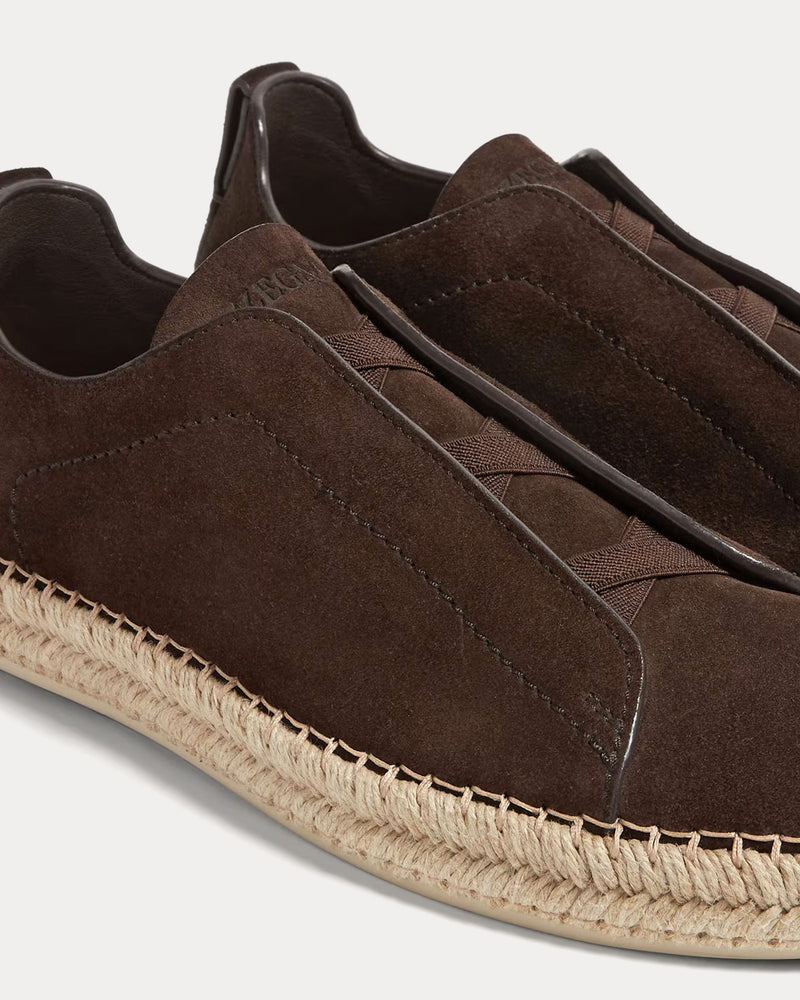 Zegna Triple Stitch Suede Dark Brown Espadrilles - 4