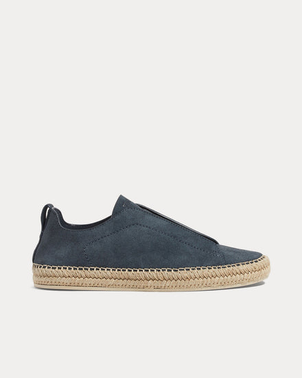 Zegna Triple Stitch Suede Dark Teal Blue Espadrilles - 1