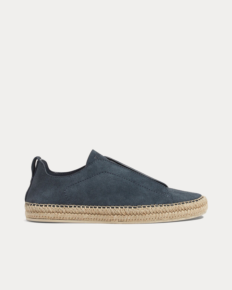 Zegna Triple Stitch Suede Dark Teal Blue Espadrilles - 1
