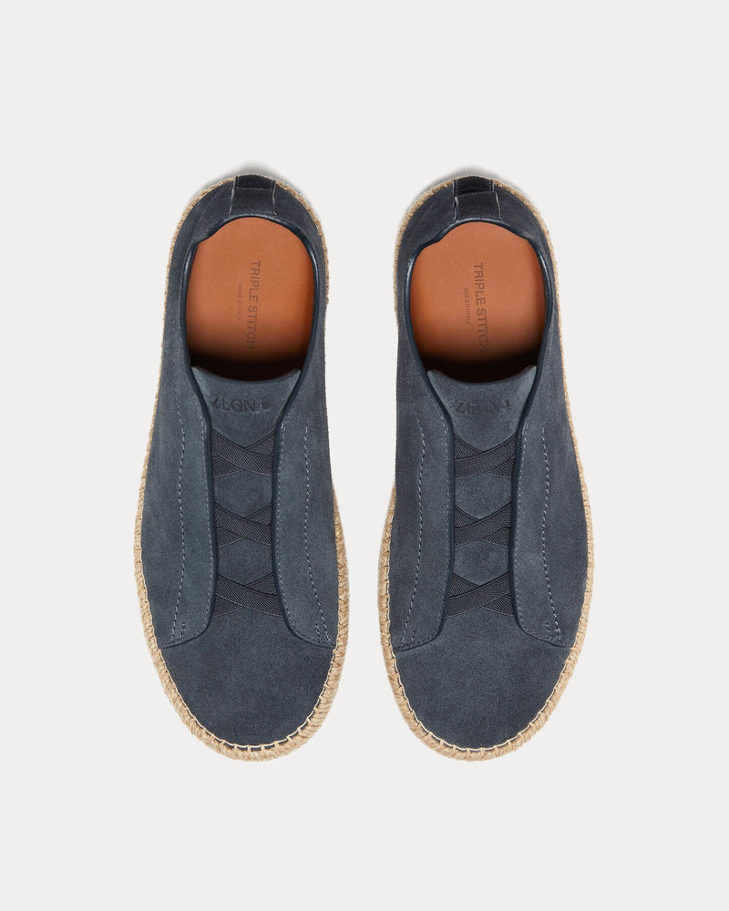 Zegna Triple Stitch Suede Dark Teal Blue Espadrilles - 2