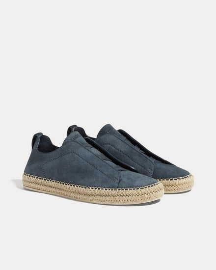 Zegna Triple Stitch Suede Dark Teal Blue Espadrilles - 3