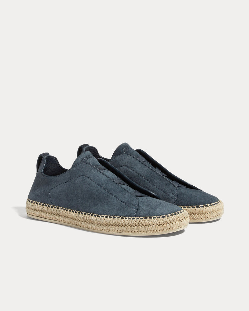Zegna Triple Stitch Suede Dark Teal Blue Espadrilles - 3