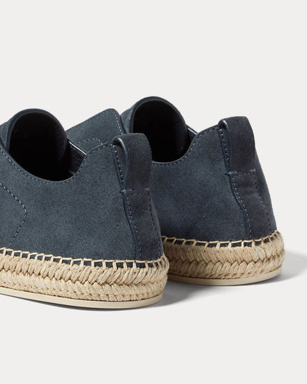 Zegna Triple Stitch Suede Dark Teal Blue Espadrilles - 4