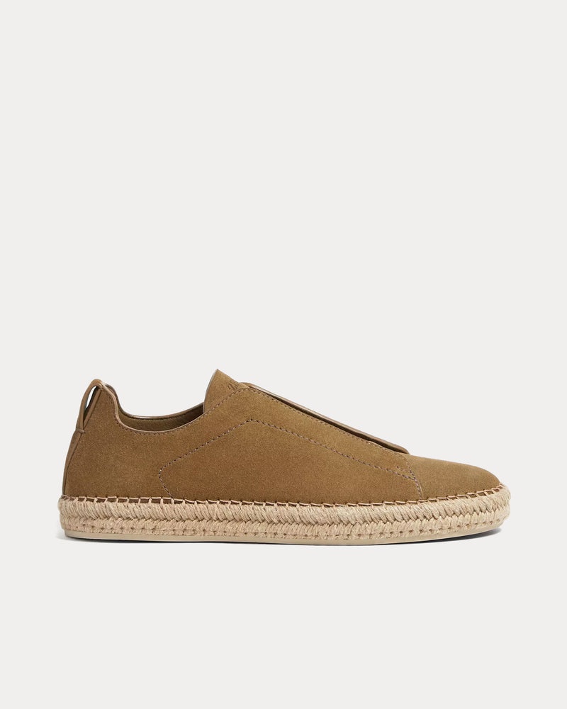 Zegna Triple Stitch Suede Olive Green Espadrilles - 1