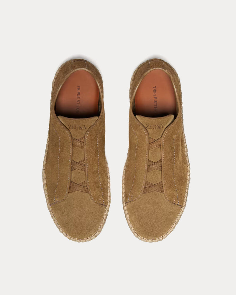 Zegna Triple Stitch Suede Olive Green Espadrilles - 2