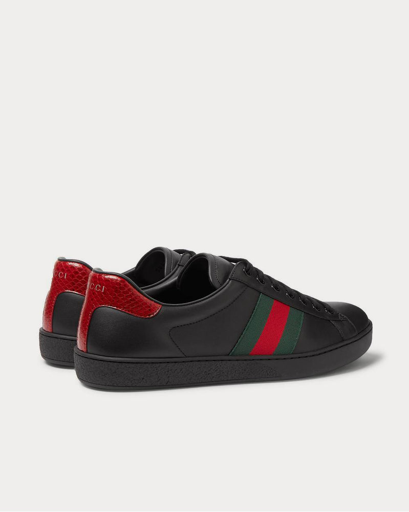 Gucci Ace Watersnake-Trimmed Leather  Black low top sneakers - 4