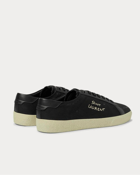 Court Classic SL/06 Leather-Trimmed Logo-Embroidered Distressed Canvas  Black low top sneakers