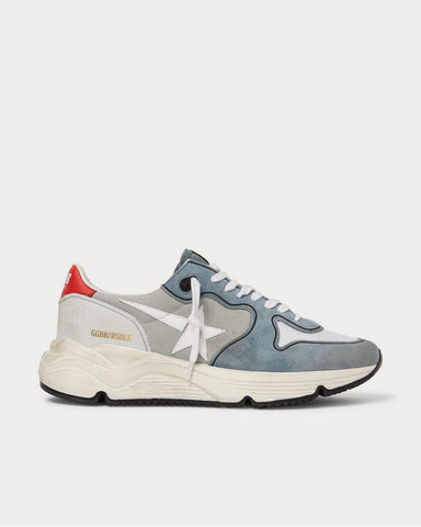 Golden Goose Running Sole Leather-Trimmed Distressed Suede, Canvas, Nubuck and Mesh  Gray low top sneakers