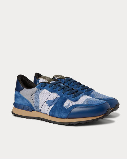 Valentino Rockrunner Camouflage-Print Mesh, Leather and Suede  Blue low top sneakers - 2