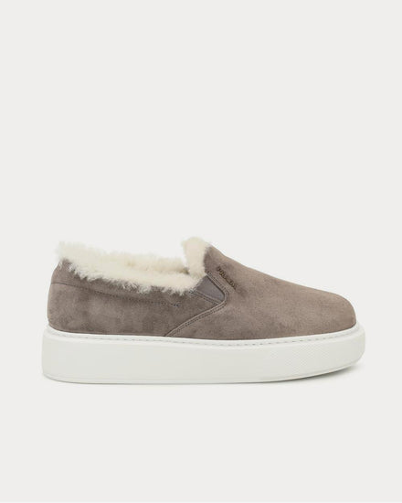 Prada Shearling-lined Brown Slip On Sneakers - 1