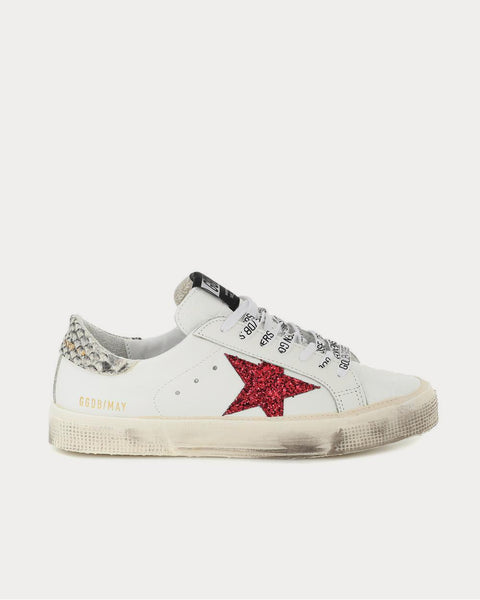 May leather Red Glitter Star White Low Top Sneakers