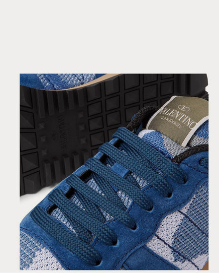 Valentino Rockrunner Camouflage-Print Mesh, Leather and Suede  Blue low top sneakers - 4