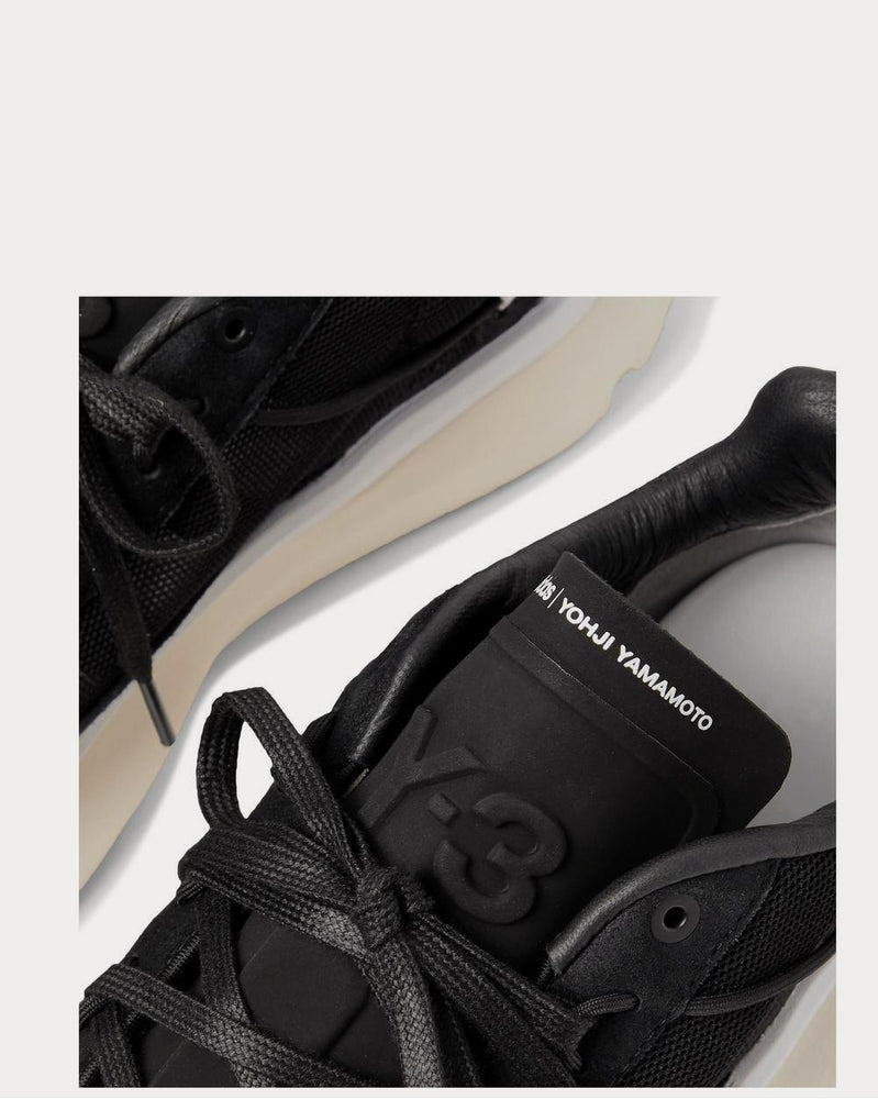Y-3 Shiku Run Leather and Suede-Trimmed Mesh  Black low top sneakers - 4