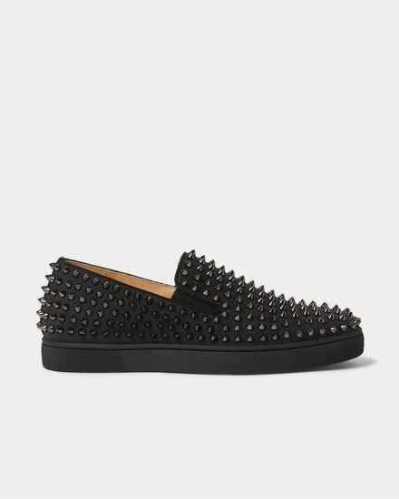 Christian Louboutin Roller-Boat Studded Glittered Leather Slip-On  Black slip on sneakers - 1