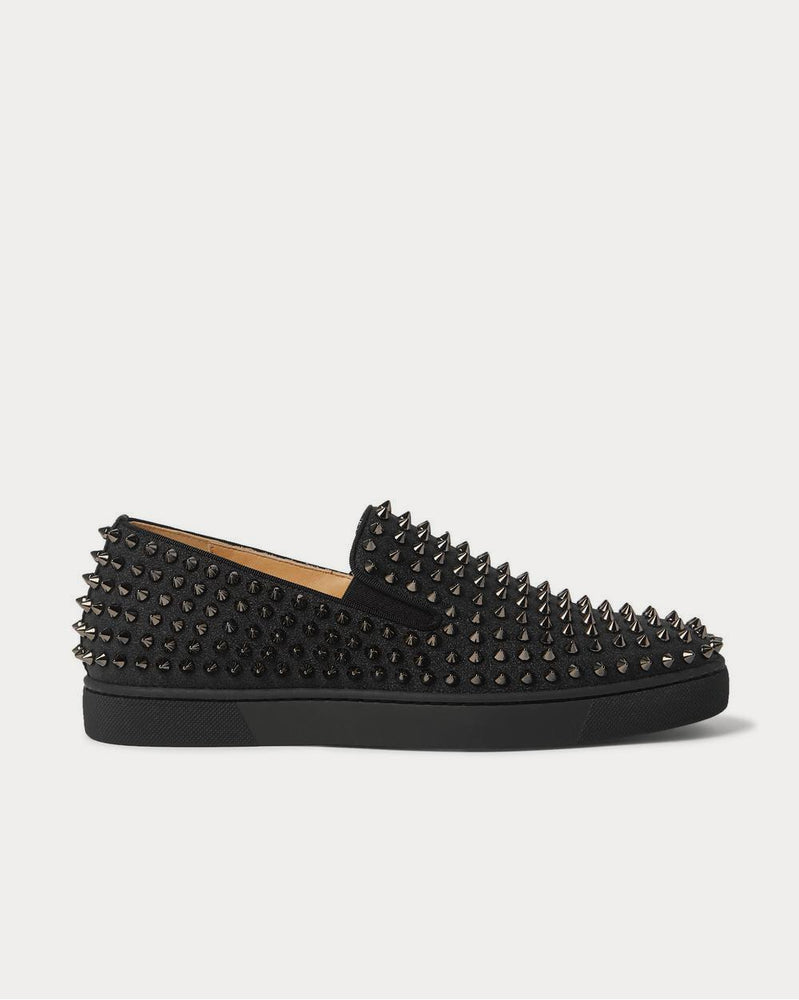 Christian Louboutin Roller-Boat Studded Glittered Leather Slip-On  Black slip on sneakers - 1