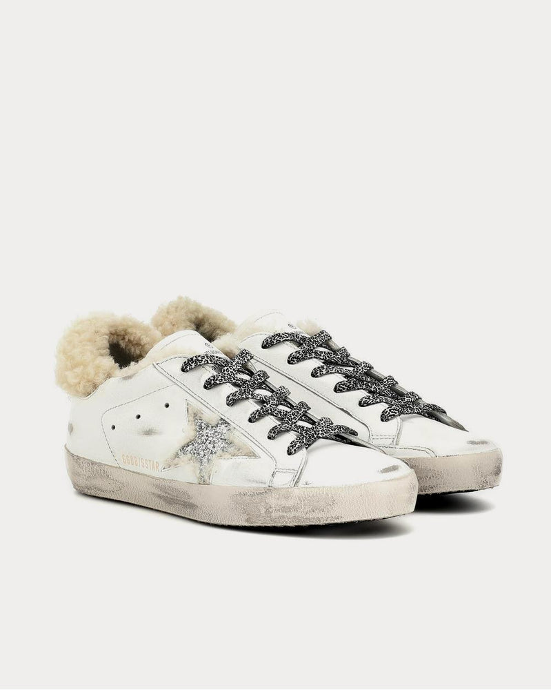 スニーカー Golden  White Silver Super-Star Sneakers With Shearling Women's Super-Star with shearling lining and silver glitter star