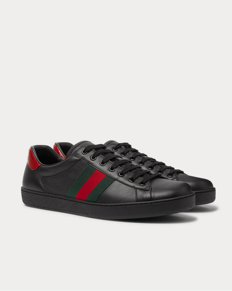Gucci Ace Watersnake-Trimmed Leather  Black low top sneakers - 2