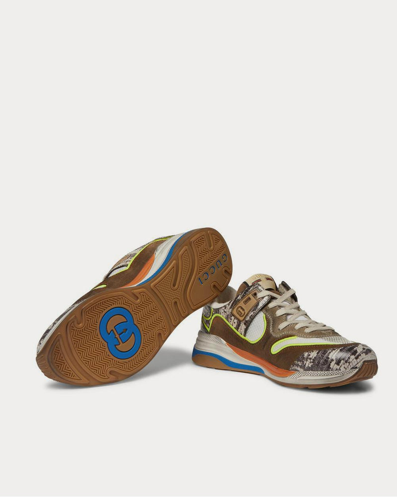 Gucci Ultrapace Distressed Suede, Mesh and Snake-Effect Leather  Multi low top sneakers - 3
