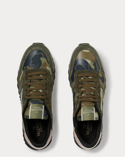 Valentino Rockrunner Camouflage-Print Canvas, Leather and Suede  Green low top sneakers - 6