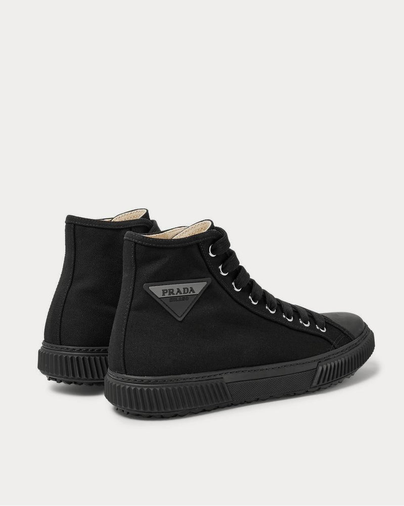 Prada Stratus Logo-Appliquéd Canvas High-Top  Black high top sneakers - 4