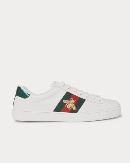 Gucci Ace Watersnake-Trimmed Embroidered Leather  White low top sneakers - 1