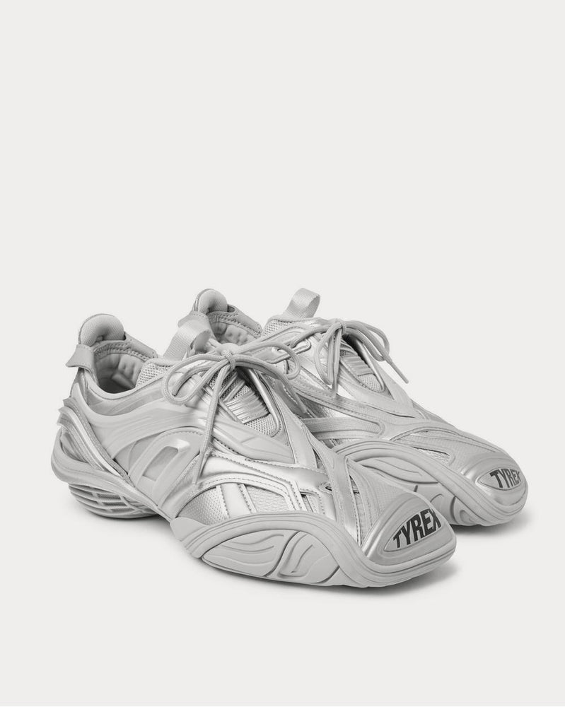 Balenciaga Tyrex Nylon, Mesh, Faux Leather and Rubber  Silver low top sneakers - 2