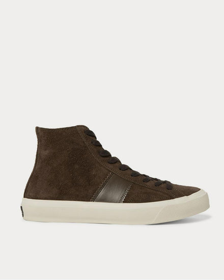 Tom Ford Cambridge Leather-Trimmed Suede High-Top  Army green high top sneakers - 1