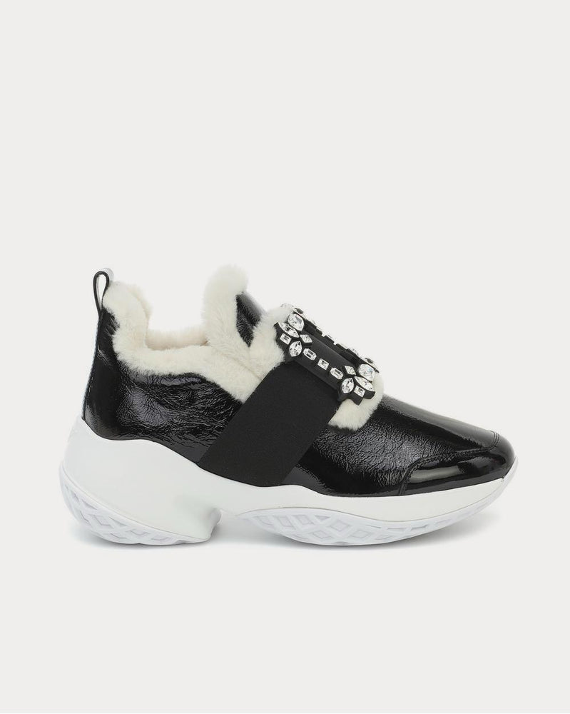 Roger Vivier Viv’ Run shearling-trimmed Nero low top Sneakers - 1