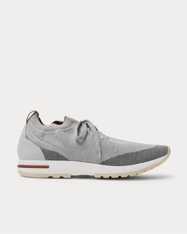 Loro Piana 360 Flexy Walk Leather-Trimmed Knitted Wool  Gray low top sneakers