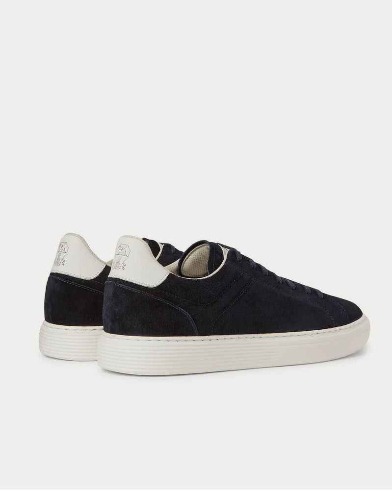 Brunello Cucinelli Leather-Trimmed Suede  Navy low top sneakers - 3