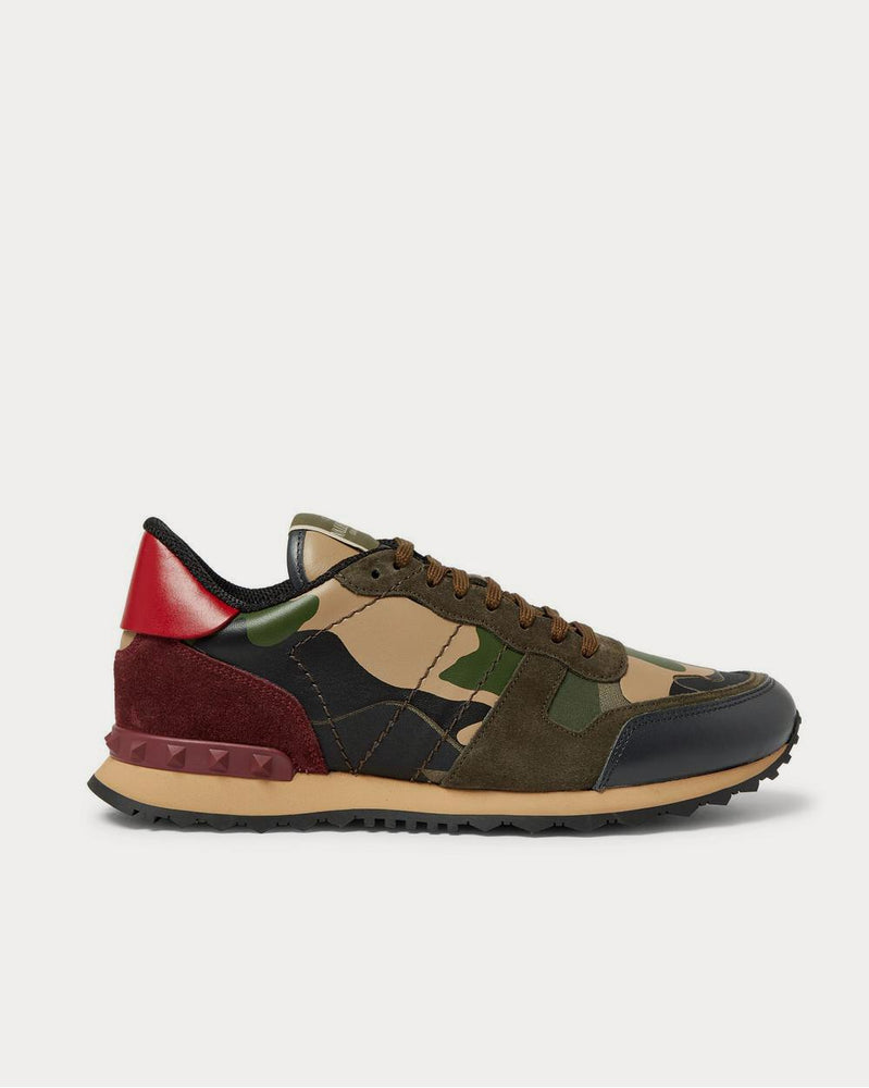 Valentino Rockrunner Camouflage-Print Canvas, Leather and Suede  Green low top sneakers - 1