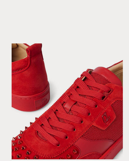 Christian Louboutin Happyrui Spiked Suede-Trimmed Glittered-Mesh  Red low top sneakers - 4