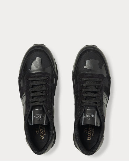 Valentino Rockrunner Camouflage-Print Canvas, Leather and Suede  Black low top sneakers - 6