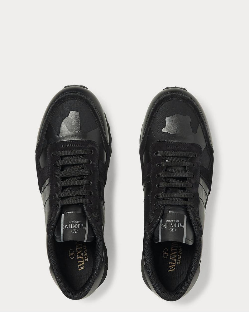 Valentino Rockrunner Camouflage-Print Canvas, Leather and Suede  Black low top sneakers - 6