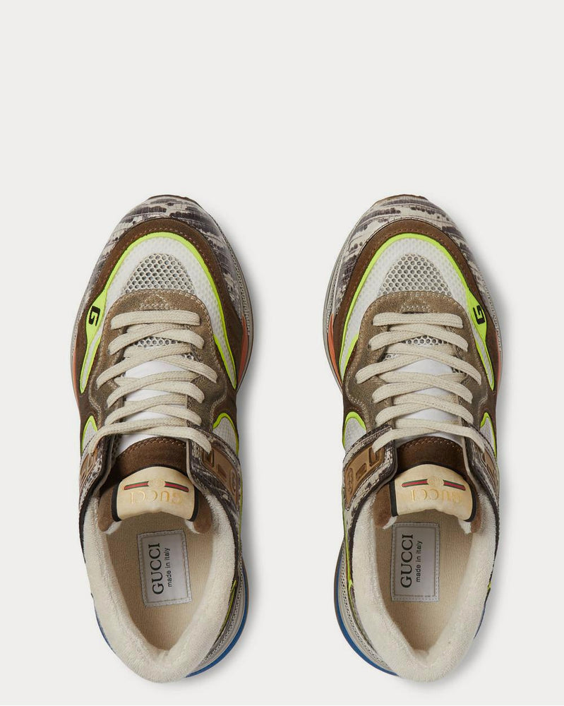 Gucci Ultrapace Distressed Suede, Mesh and Snake-Effect Leather  Multi low top sneakers - 6