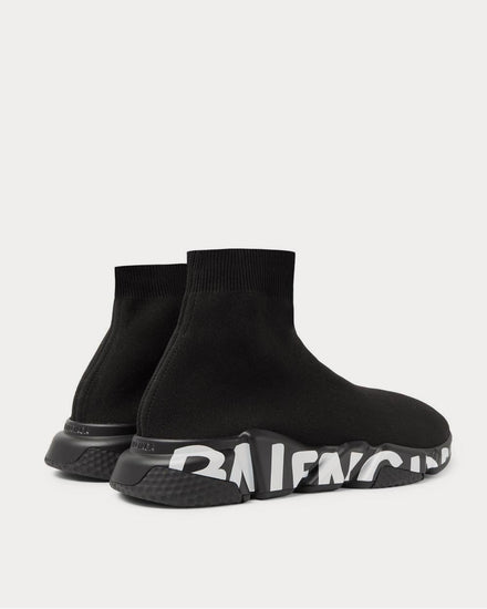 Balenciaga Speed Sock Logo-Print Stretch-Knit Slip-On  Black high top sneakers - 3