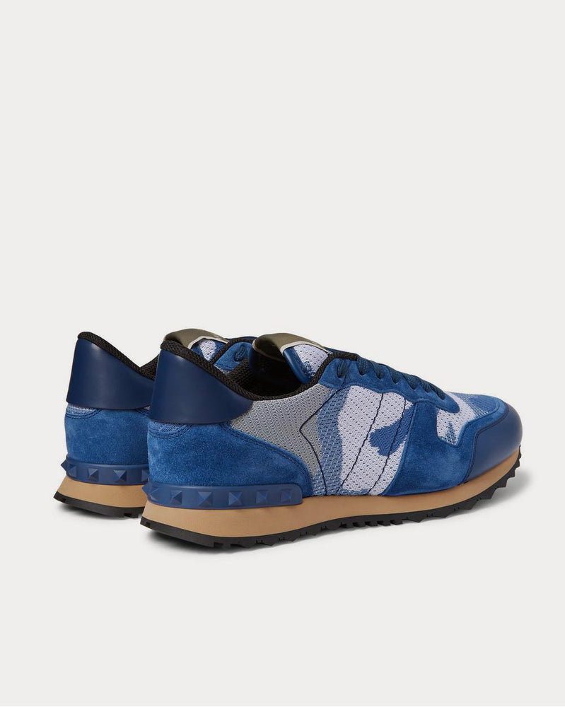 Valentino Rockrunner Camouflage-Print Mesh, Leather and Suede  Blue low top sneakers - 3