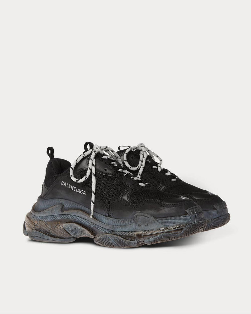 Balenciaga Triple S Clear Sole Mesh, Nubuck and Leather  Black low top sneakers - 2