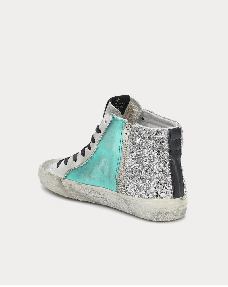 Golden Goose Slide metallic leather  Aquamarine High Top Sneakers - 2