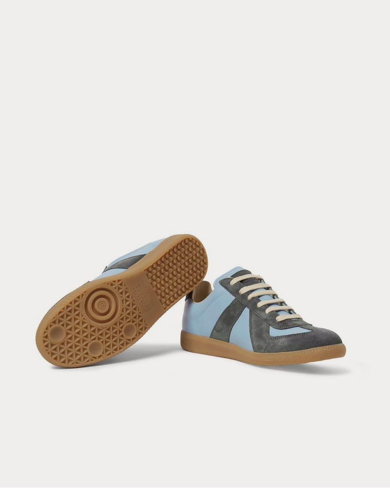 Maison Margiela Replica Leather and Suede  Light blue low top sneakers - 3