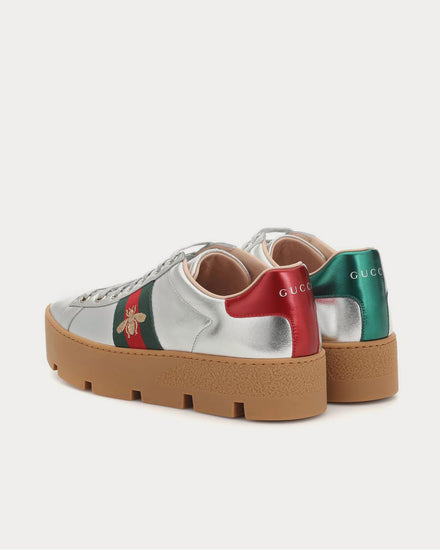 Gucci Ace leather platform Silver Low Top Sneakers - 3